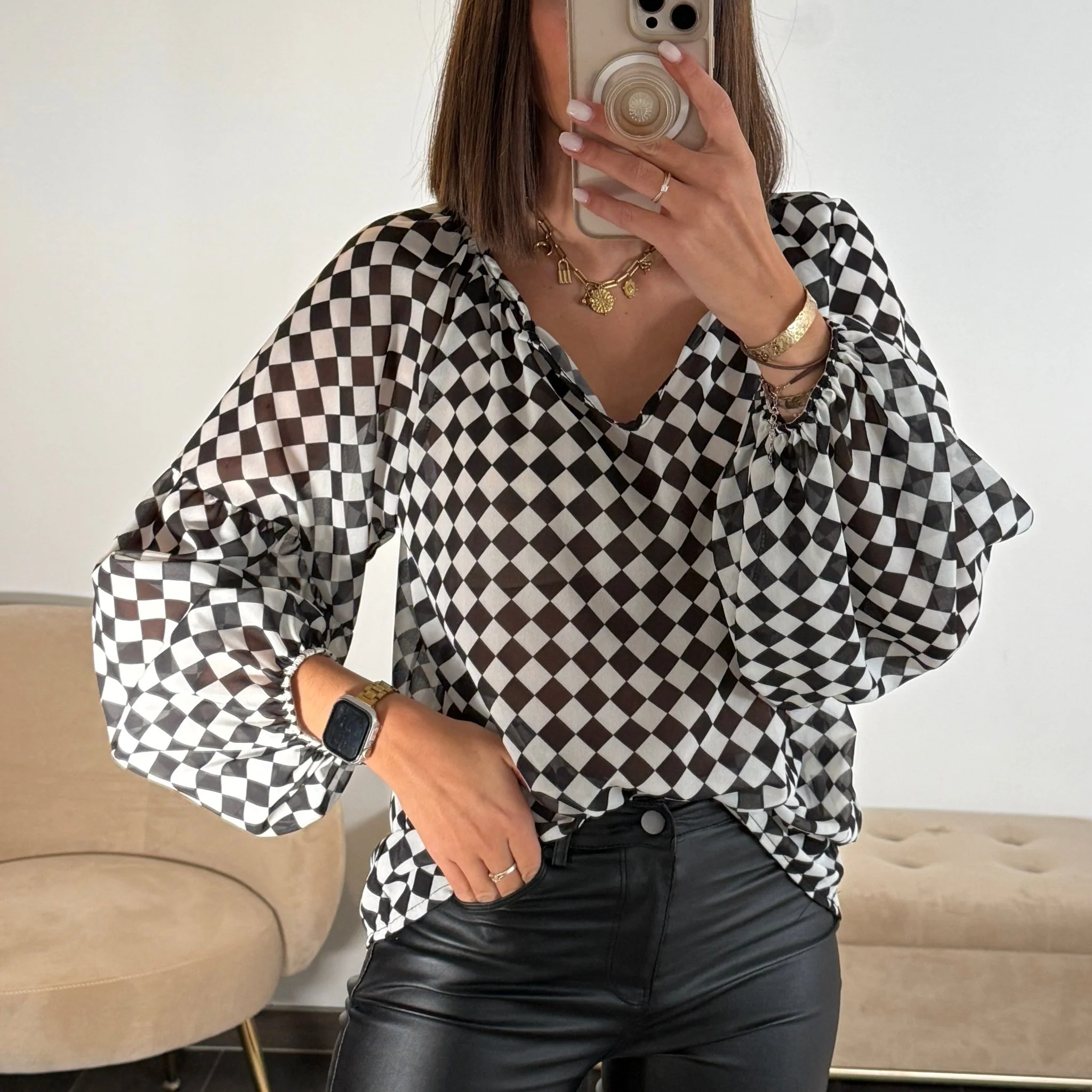 BLOUSE BLANCHE CARREAUX JOSY