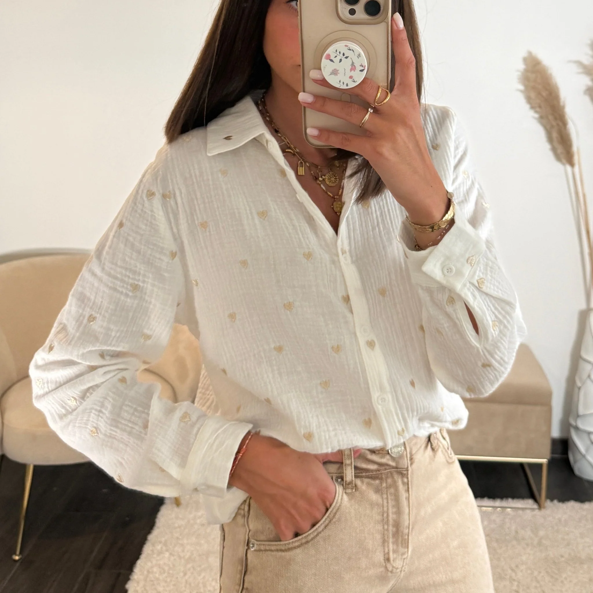CHEMISE GAZE DE COTON COEURS GOLD