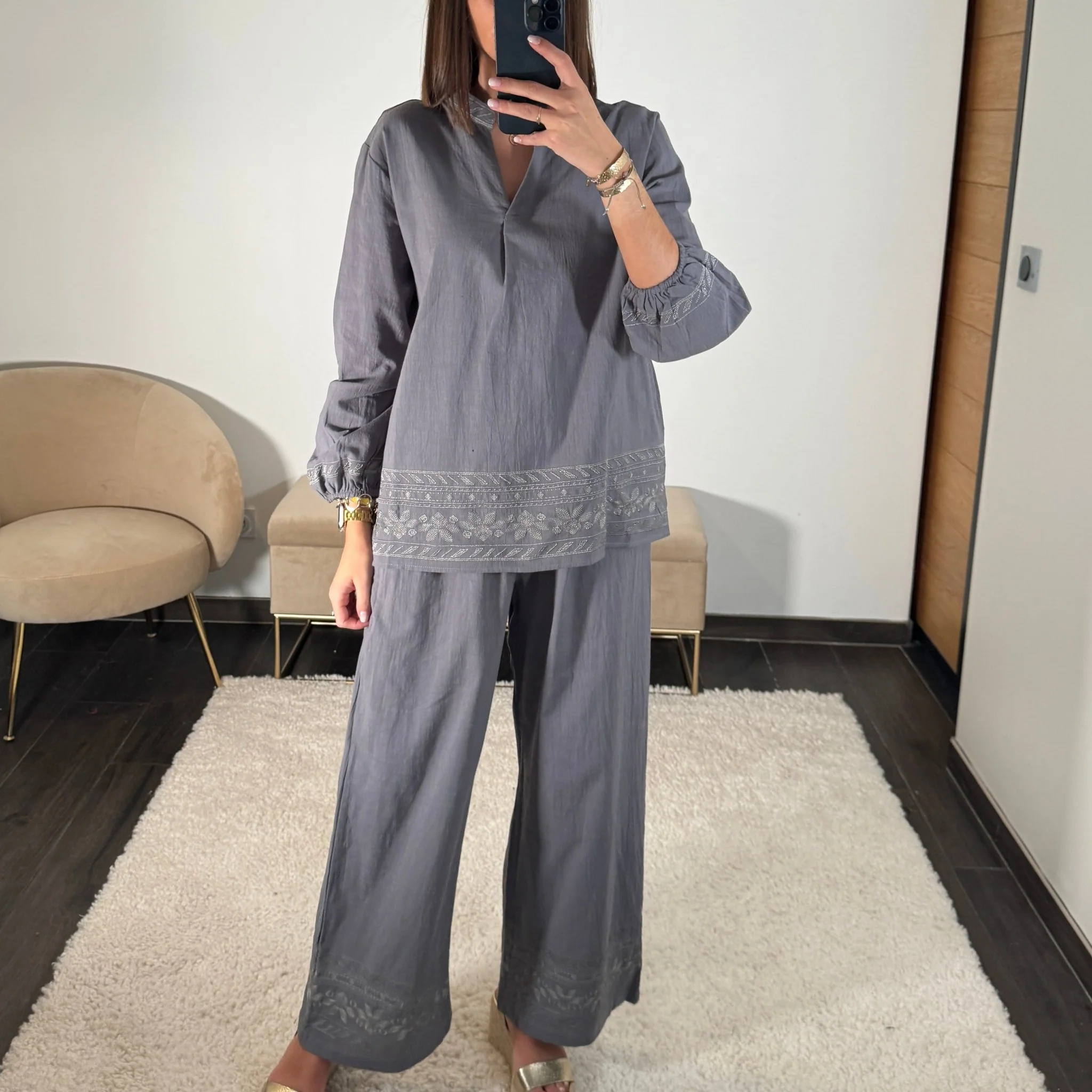 ENSEMBLE GRIS LIN NORA