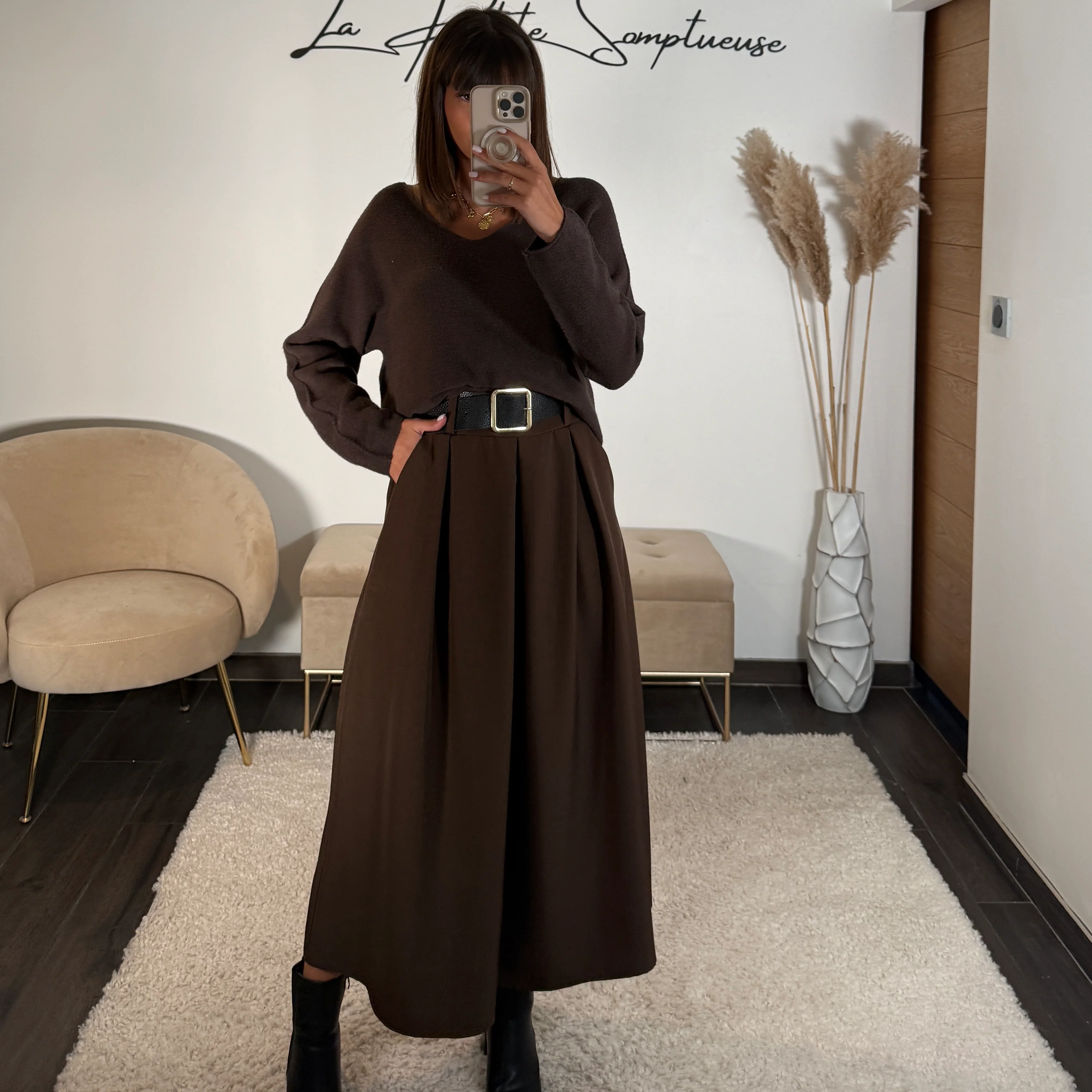 JUPE CEINTURE CHOCO NINON