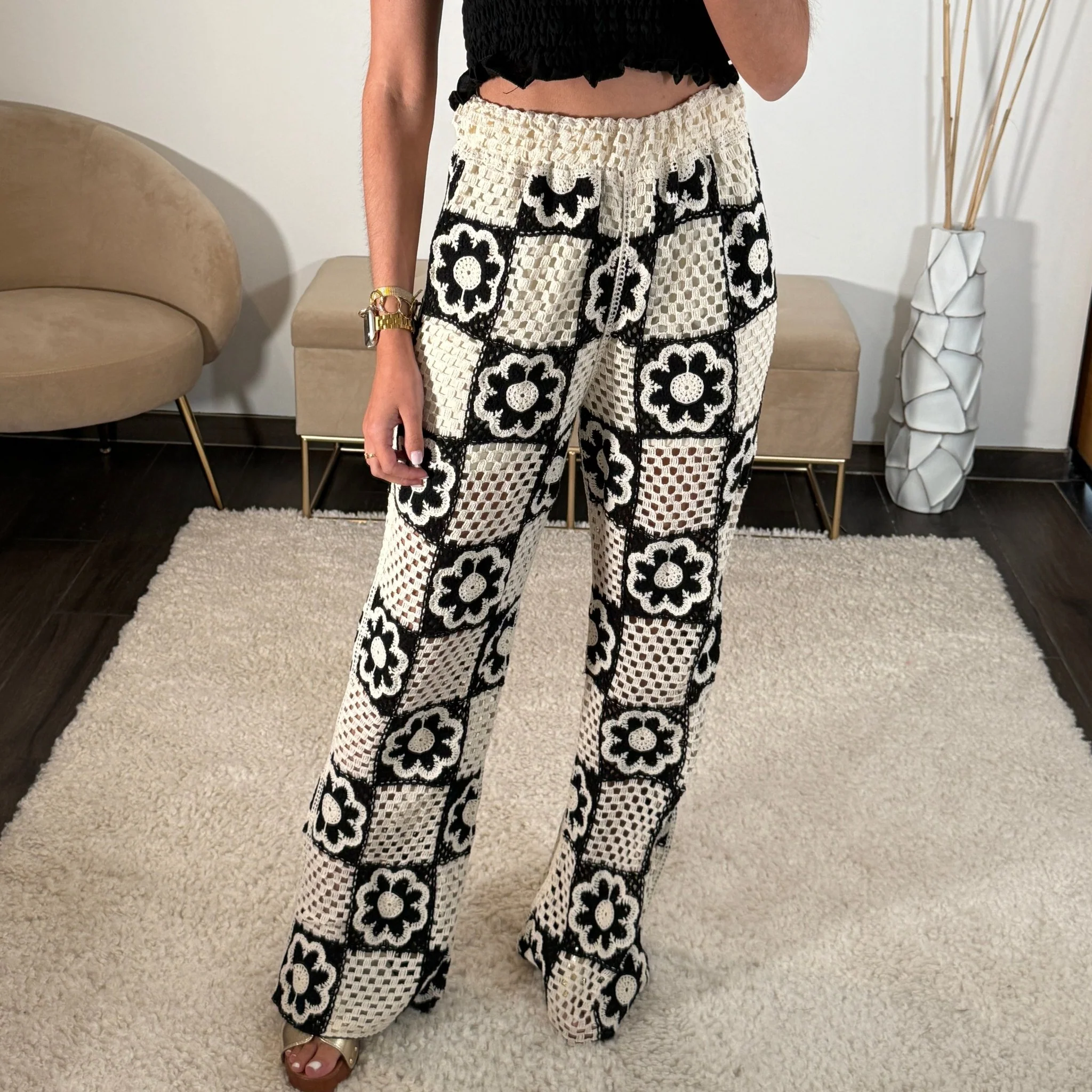 PANTALON CROCHET BLANC ET NOIR AZIEL - Image 2