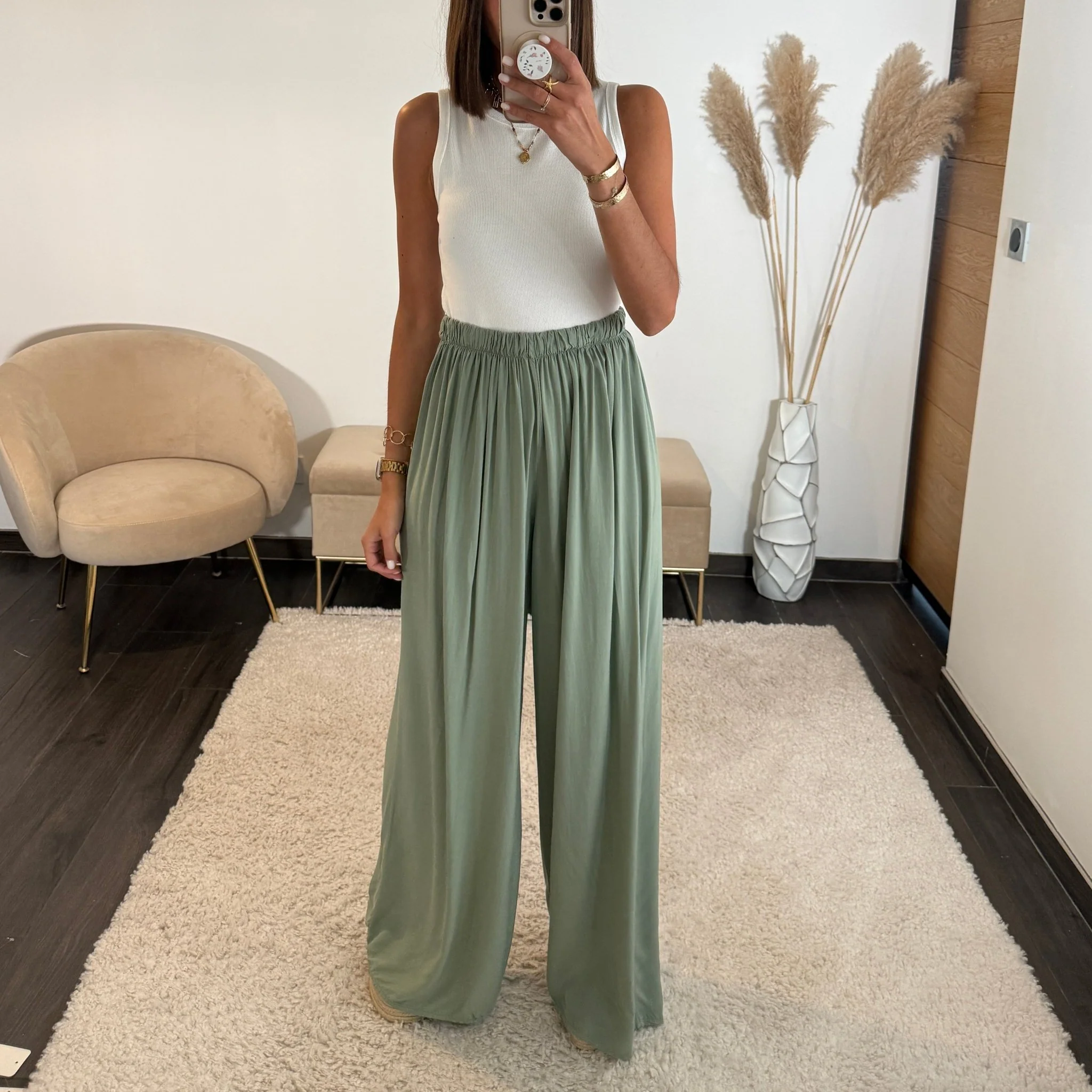 PANTALON FLUIDE VERT MAZA