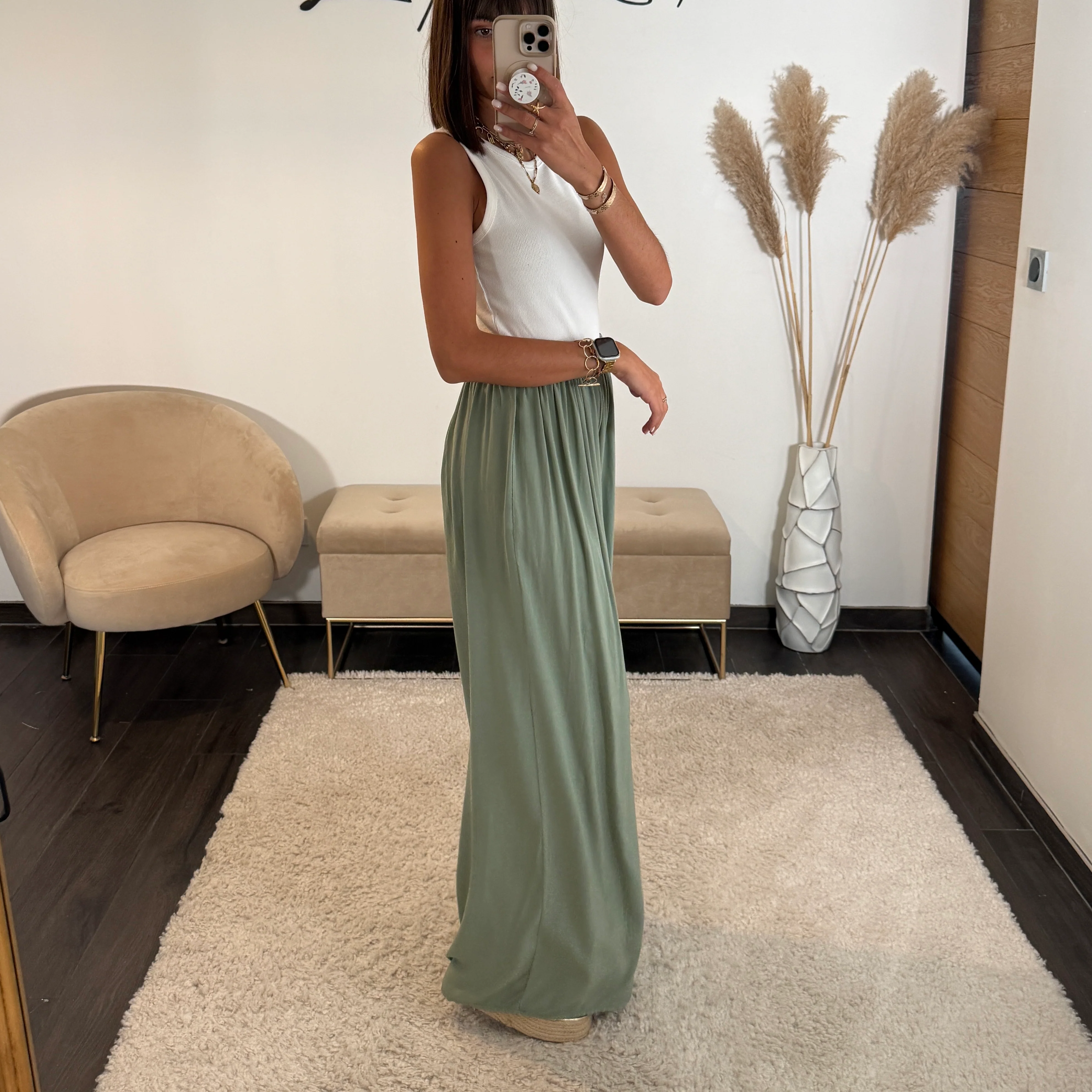 PANTALON FLUIDE VERT MAZA - Image 2