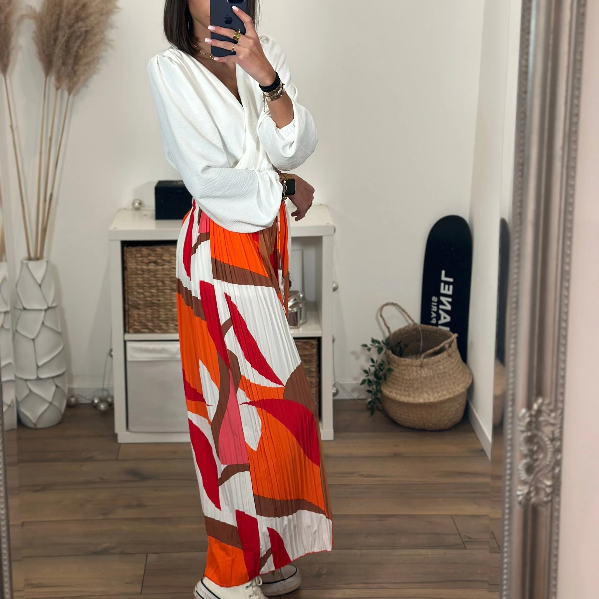 PANTALON PLISSE ORANGE ET CAMEL NELLY - Image 3