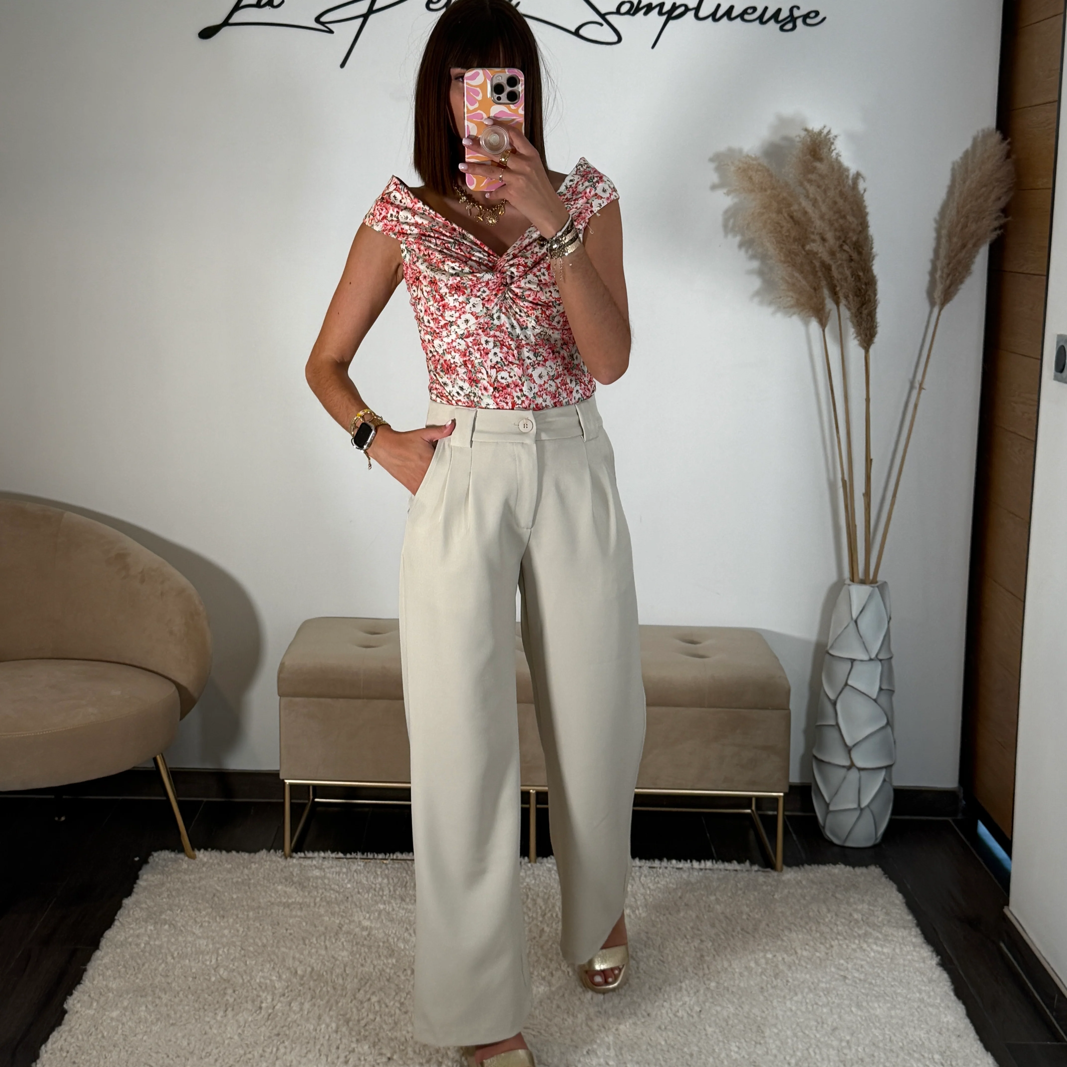 PANTALON TAILLEUR BEIGE ELLY - Image 3