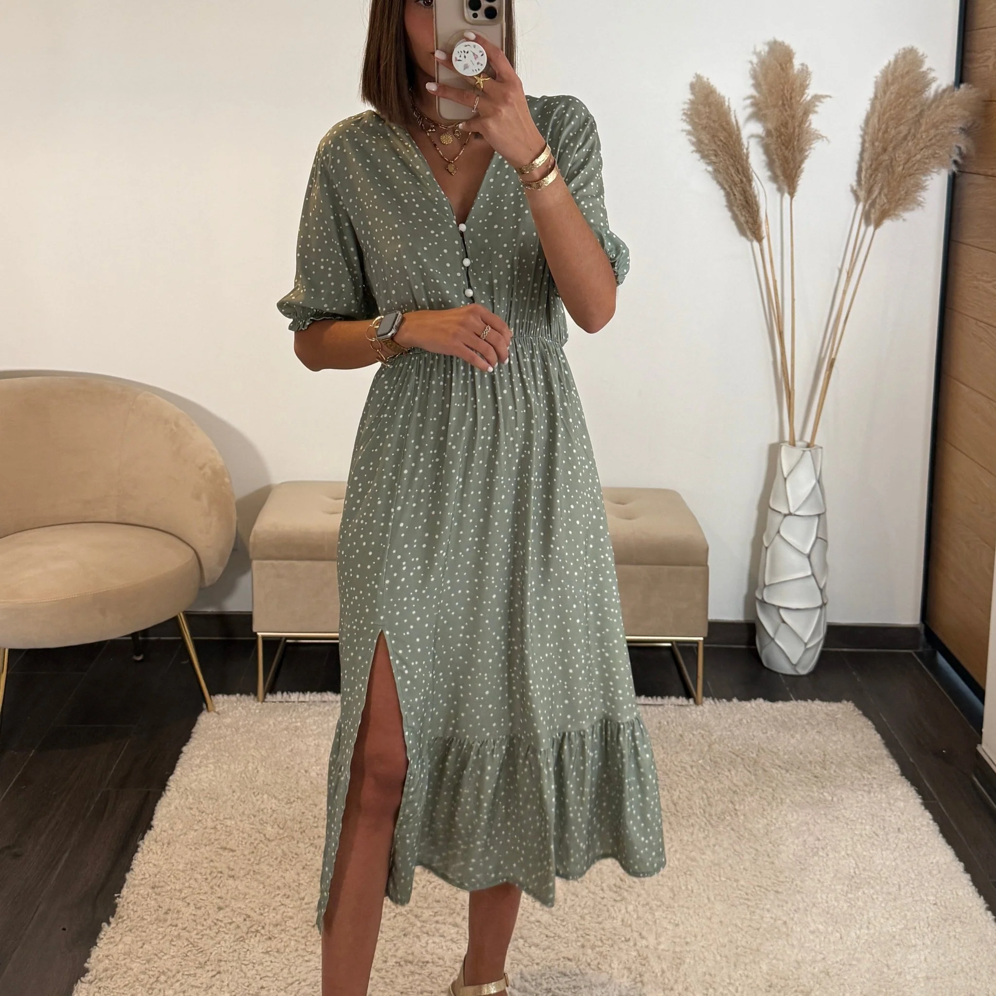ROBE A POIS KAKI NASSY - Image 2