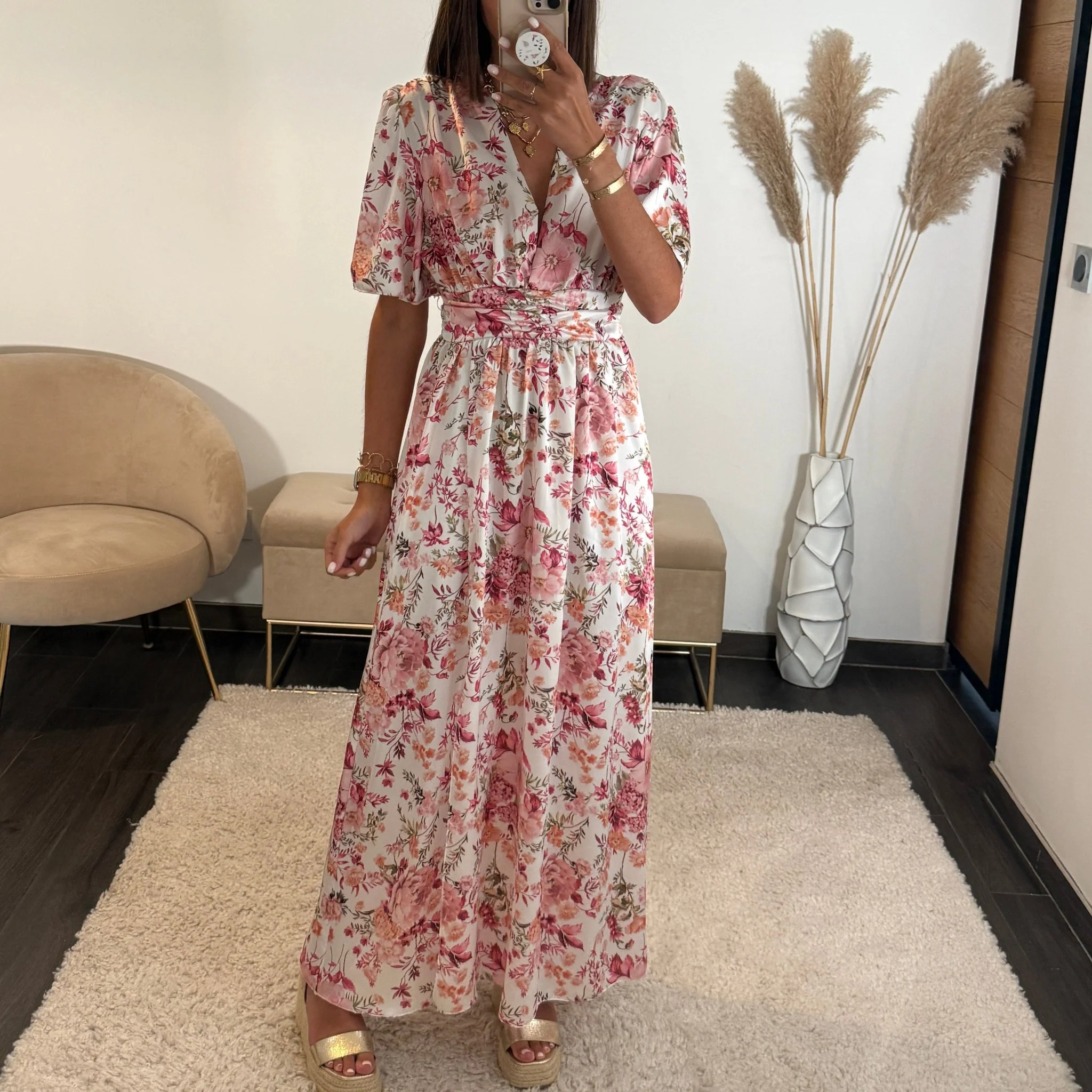 ROBE BLANCHE FLEURIE ROSE ALMA