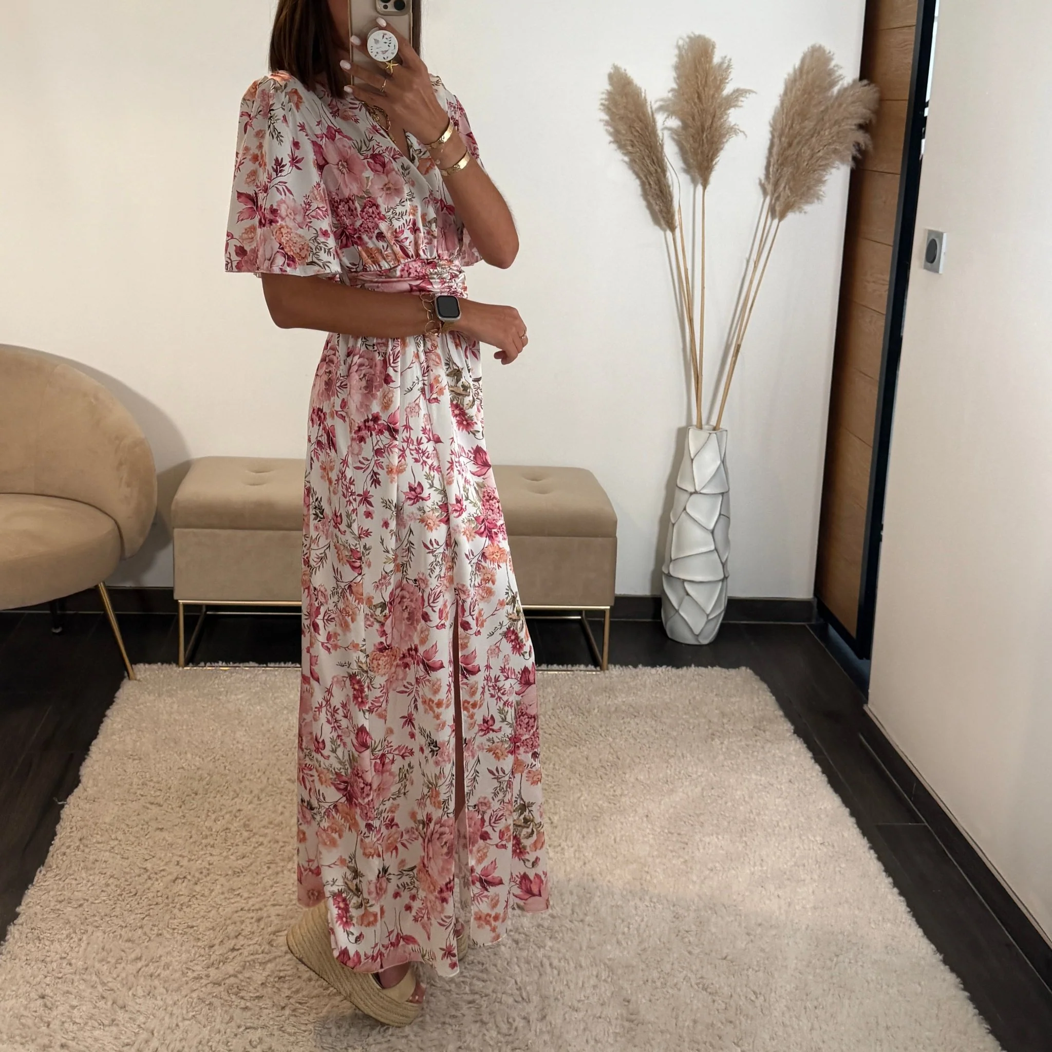 ROBE BLANCHE FLEURIE ROSE ALMA - Image 2