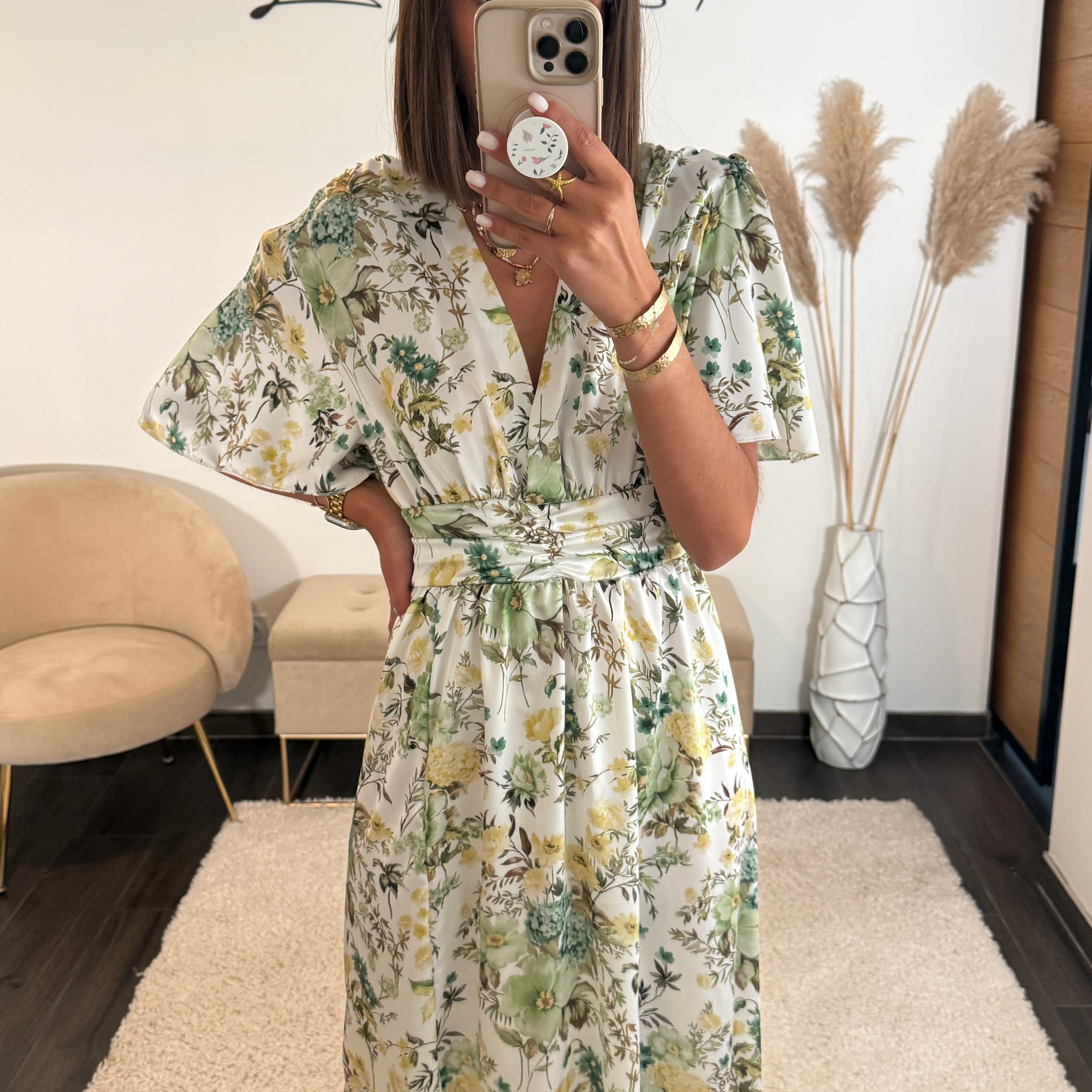 ROBE BLANCHE FLEURIE VERT ALMA - Image 3