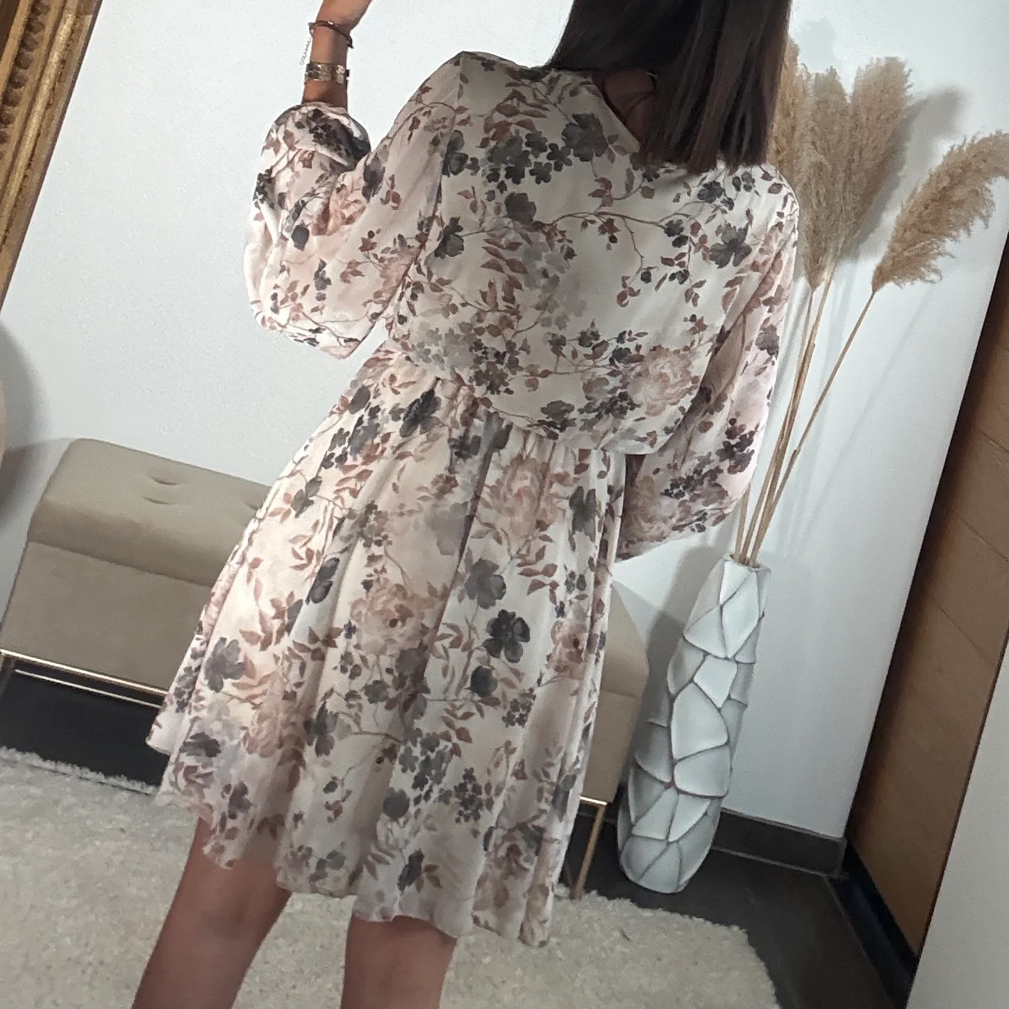 ROBE COURTE BEIGE FEUILLE ELINA - Image 4