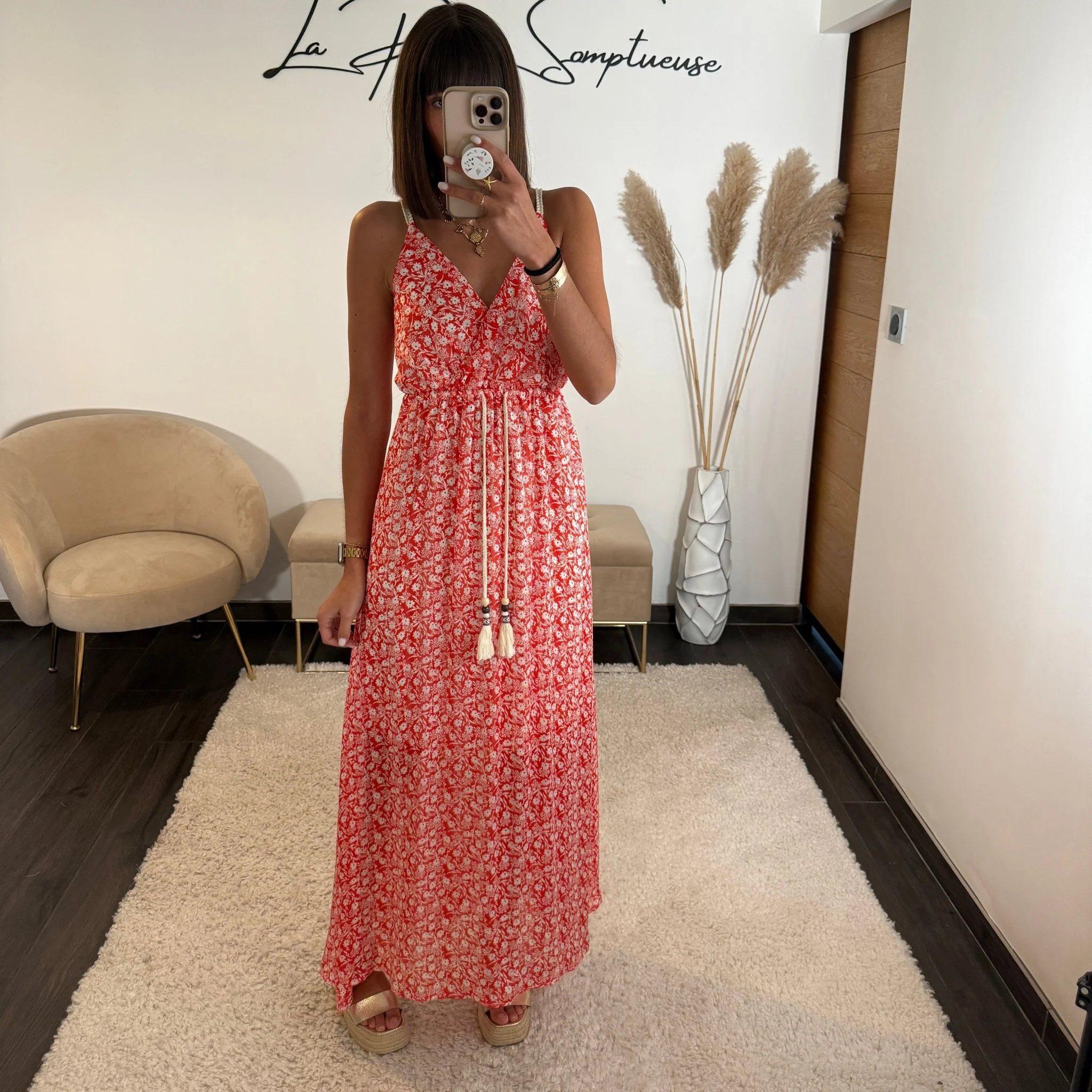 ROBE FLEURIE ROUGE ELANA