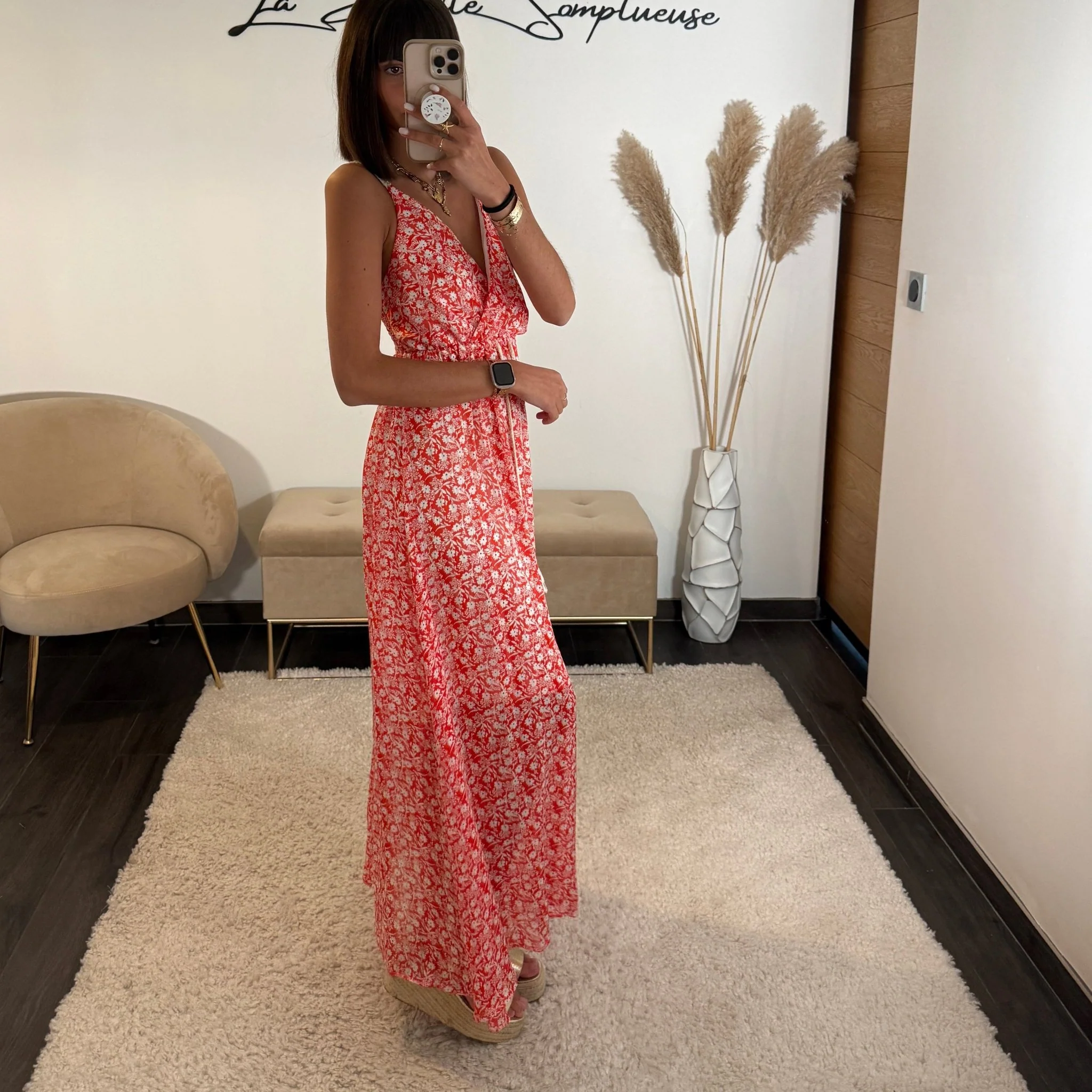 ROBE FLEURIE ROUGE ELANA - Image 2