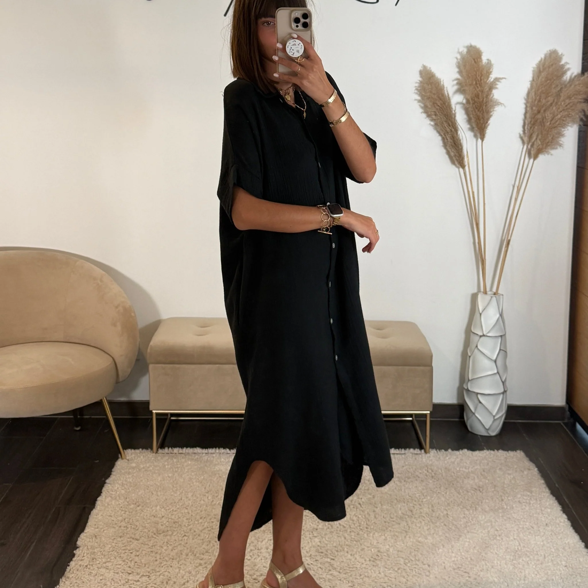 ROBE GAZE DE COTON NOIRE JULIE - Image 2