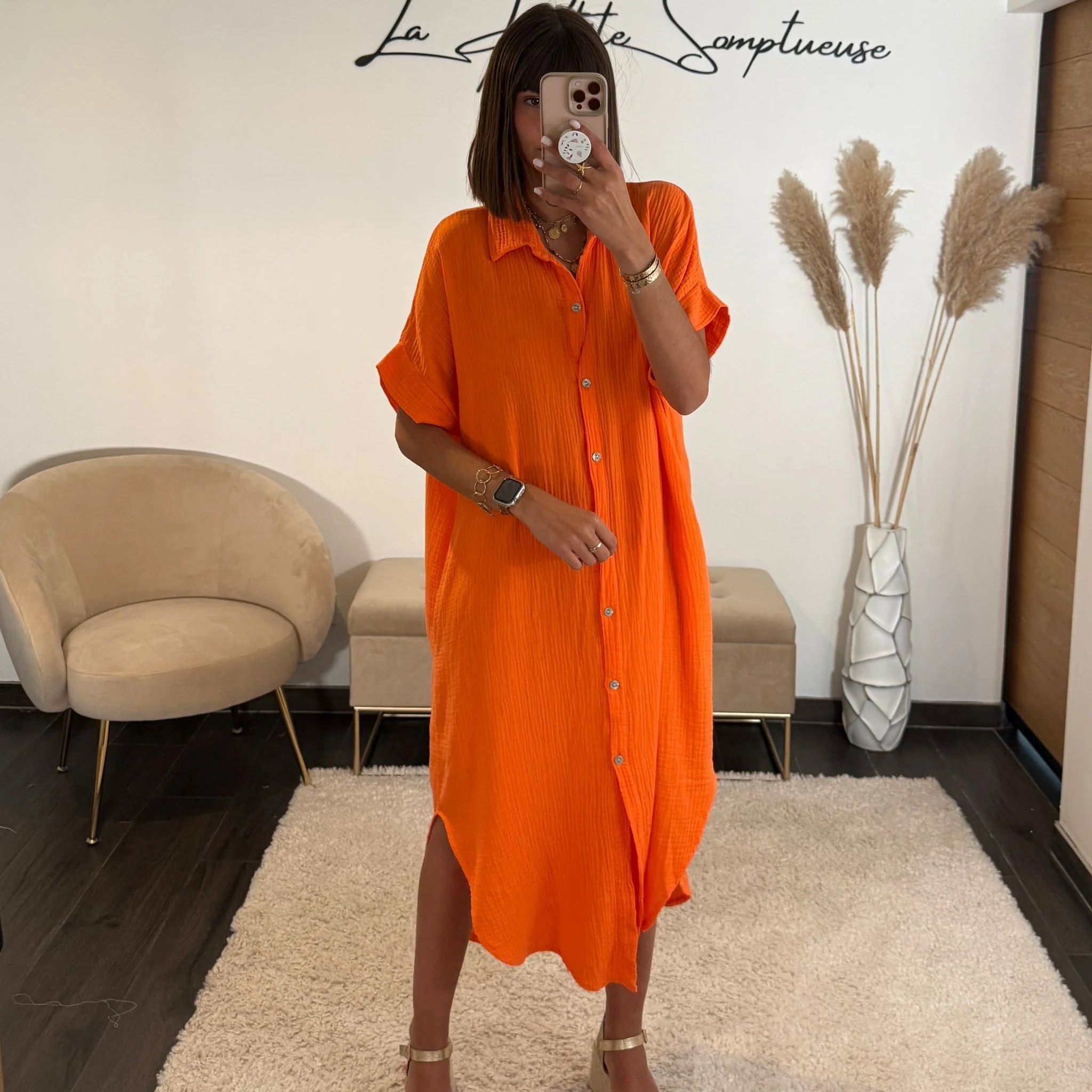 ROBE GAZE DE COTON ORANGE JULIE - Image 2