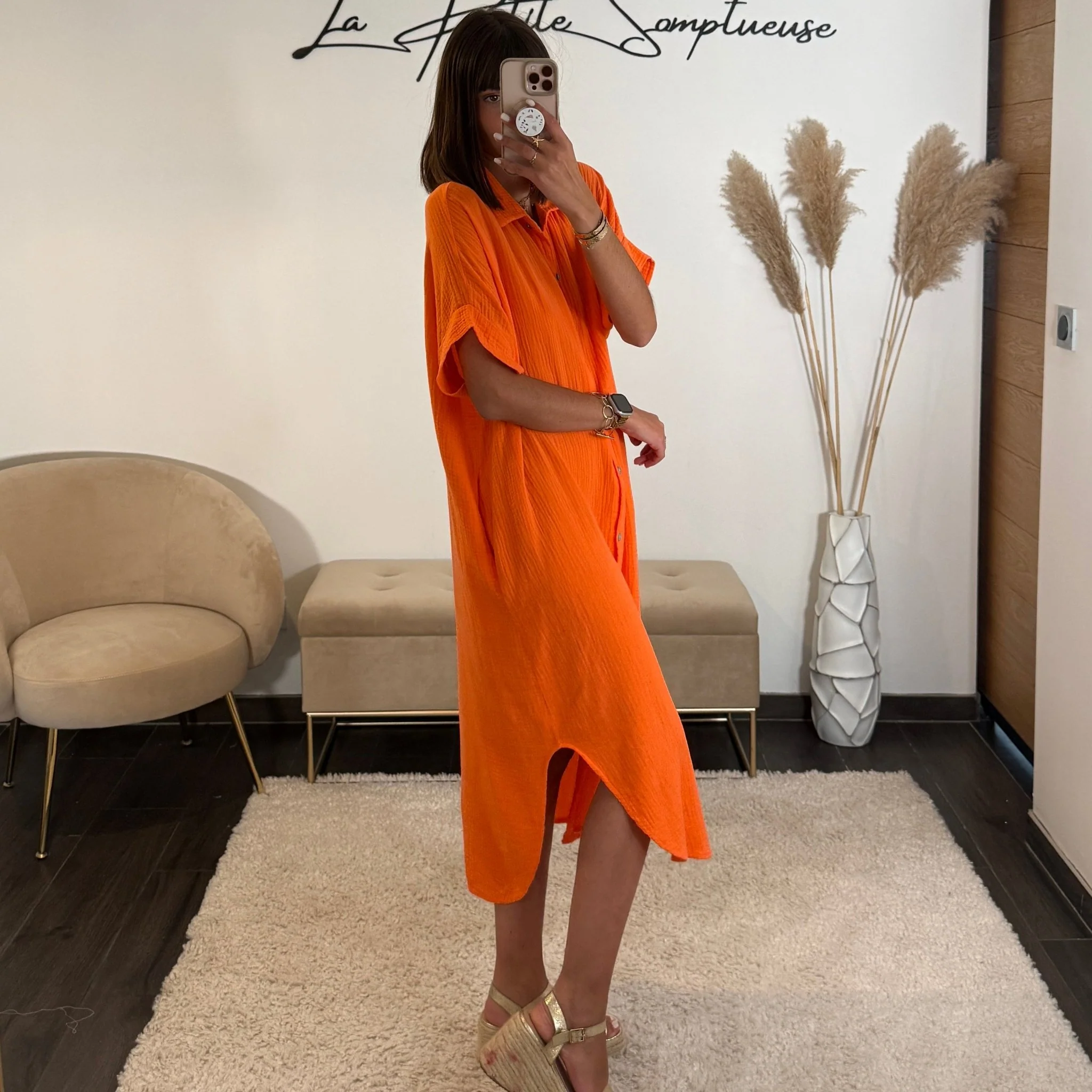 ROBE GAZE DE COTON ORANGE JULIE - Image 4