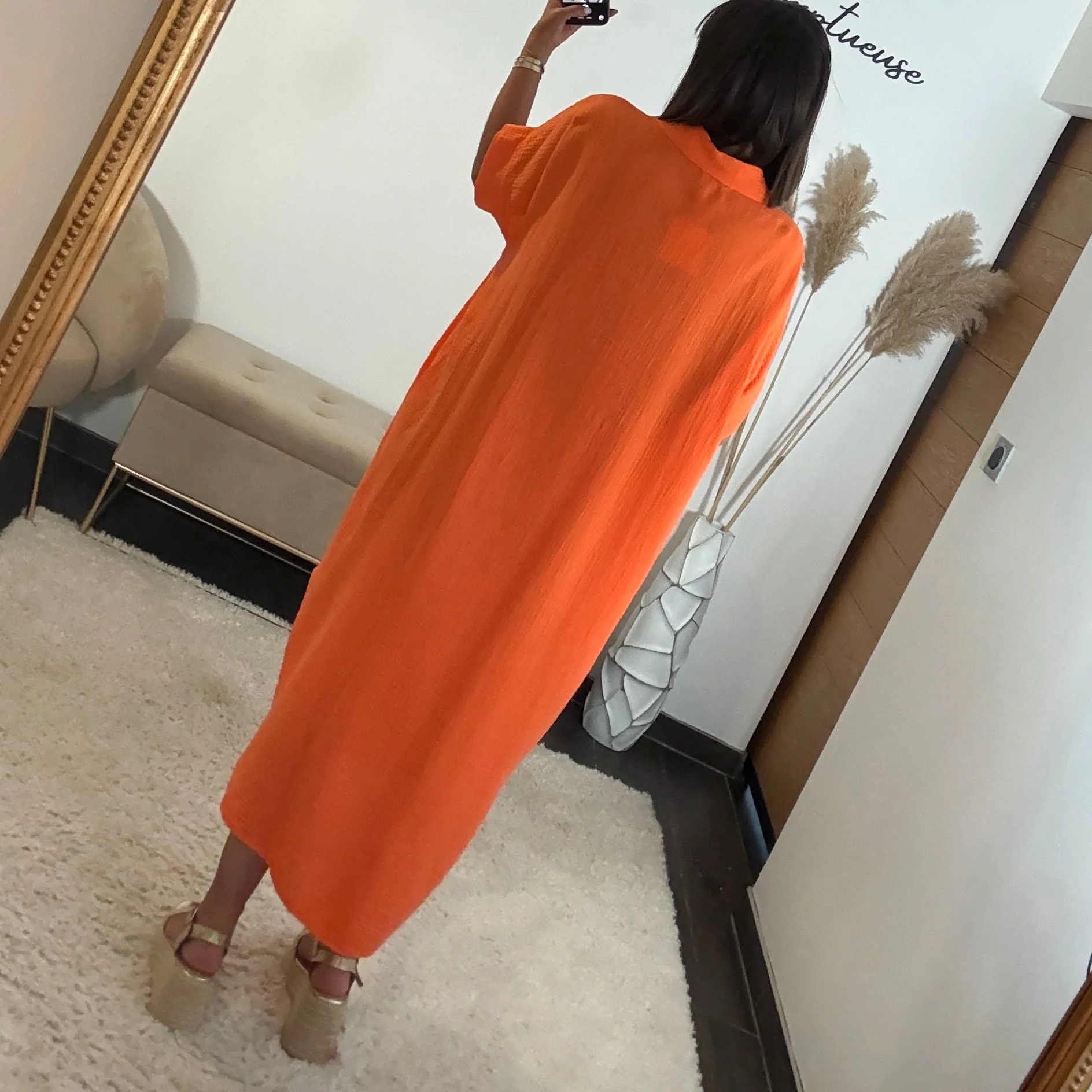 ROBE GAZE DE COTON ORANGE JULIE - Image 5