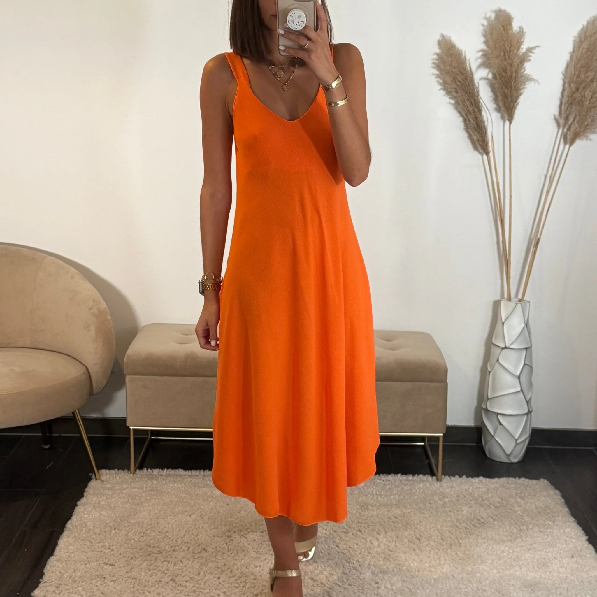 ROBE MI-LONGUE ORANGE CLARA