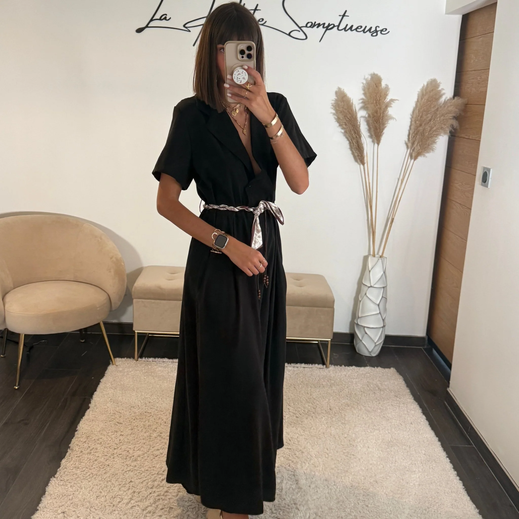 ROBE NOIRE CEINTURE FOULARD - Image 2