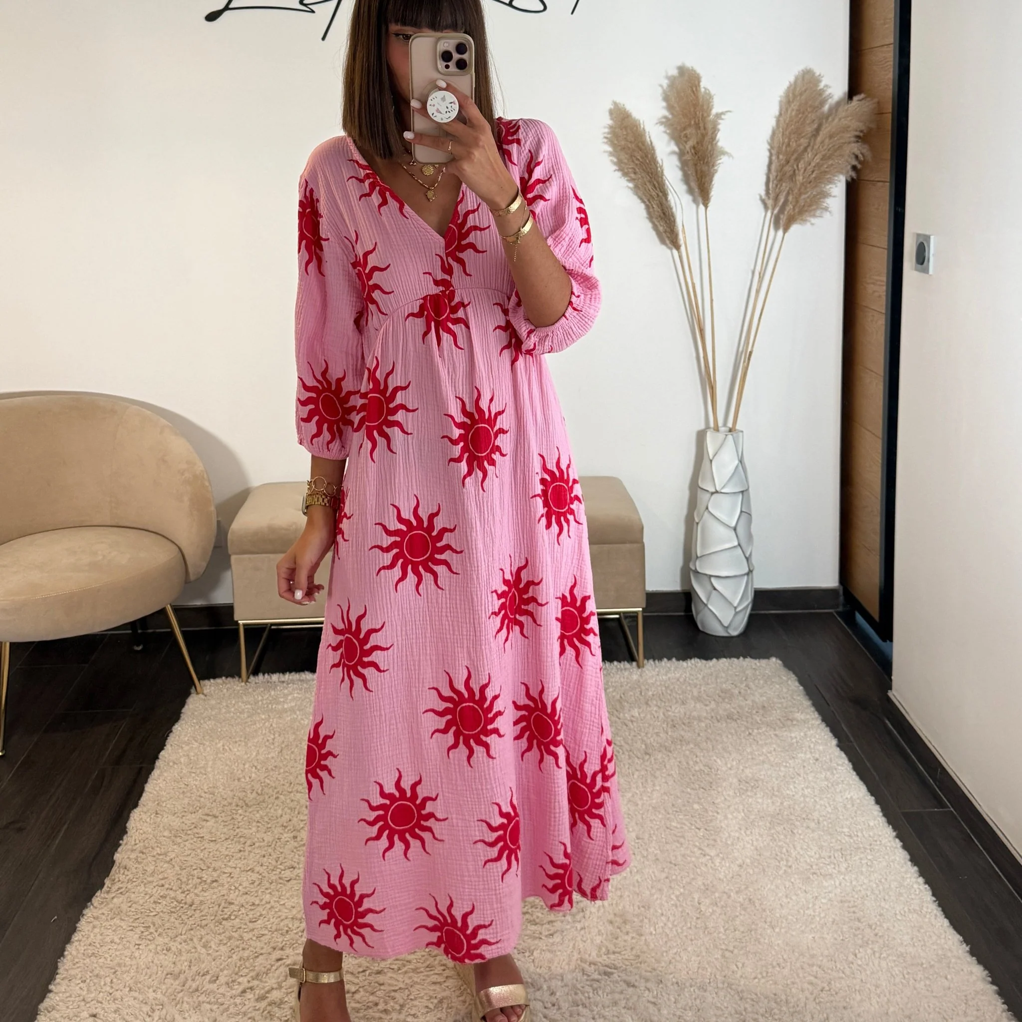 ROBE ROSE GAZE DE COTON SUNNY