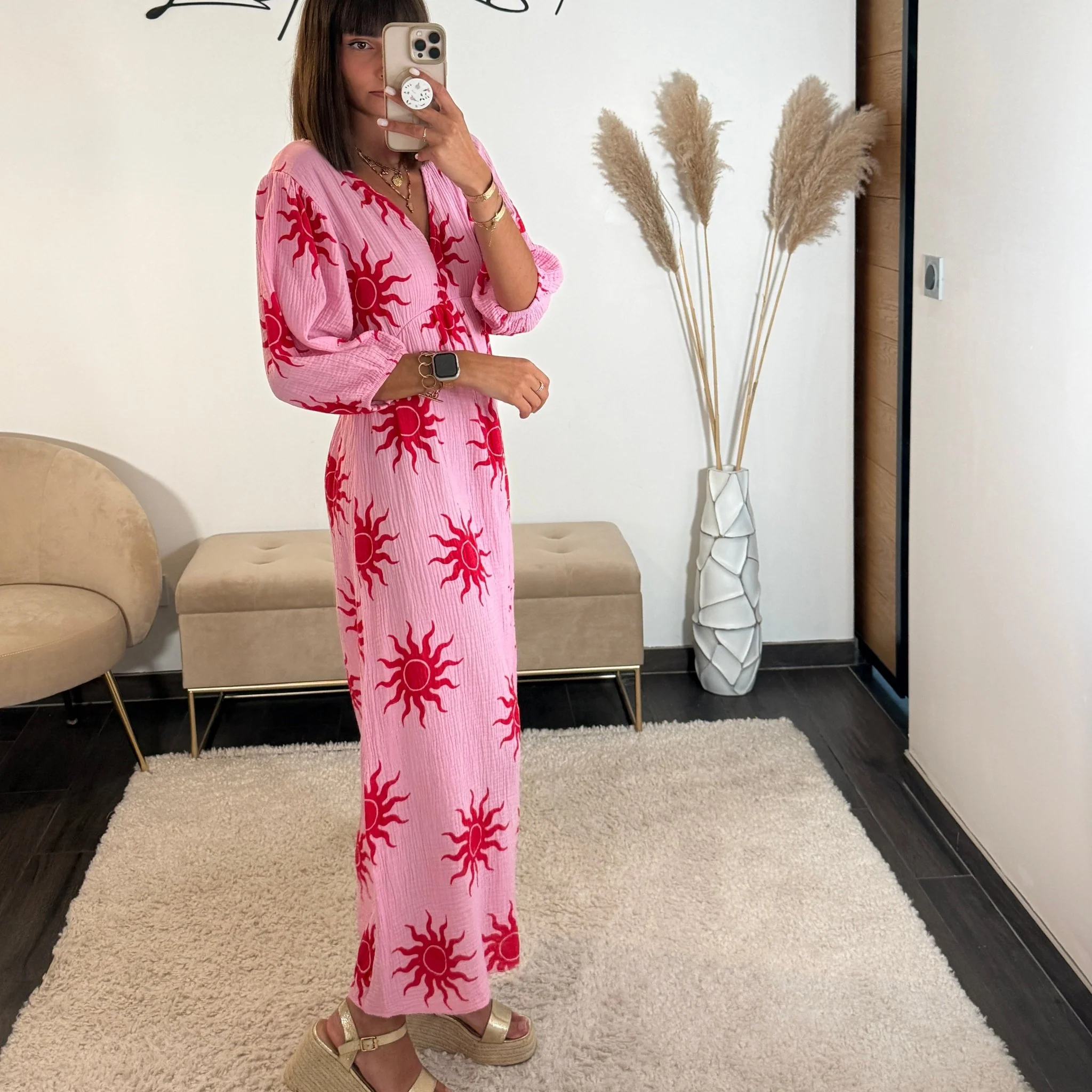 ROBE ROSE GAZE DE COTON SUNNY - Image 2