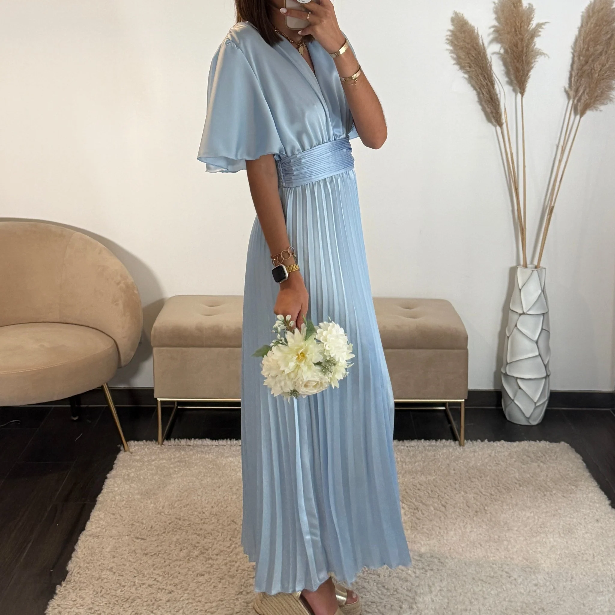 ROBE SATIN BLEU CIEL ALBA - Image 3