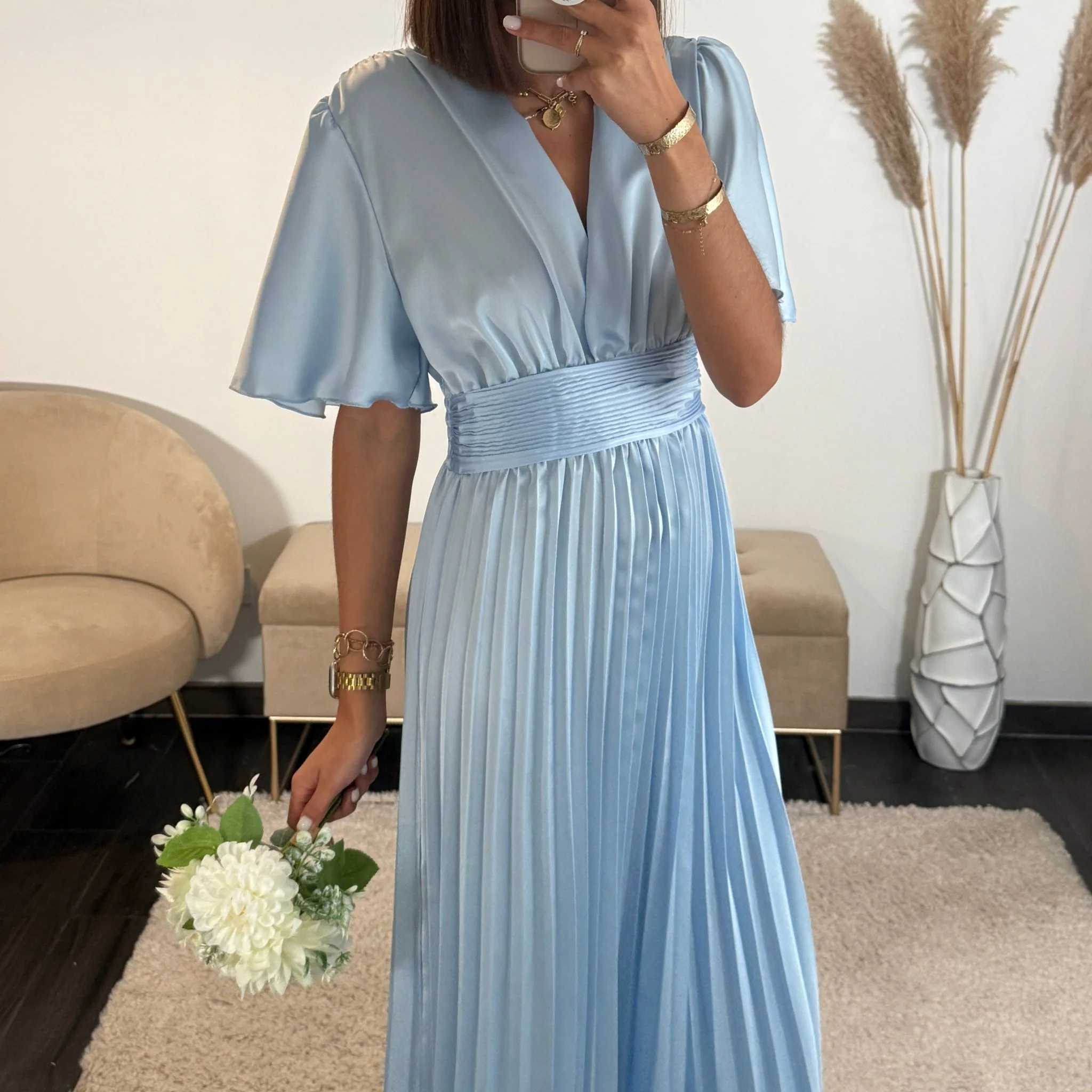 ROBE SATIN BLEU CIEL ALBA - Image 4